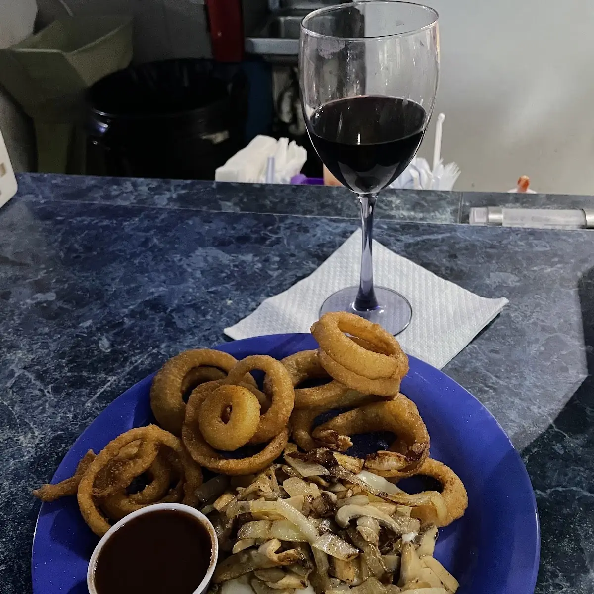 Burger Steak and Onion Rings