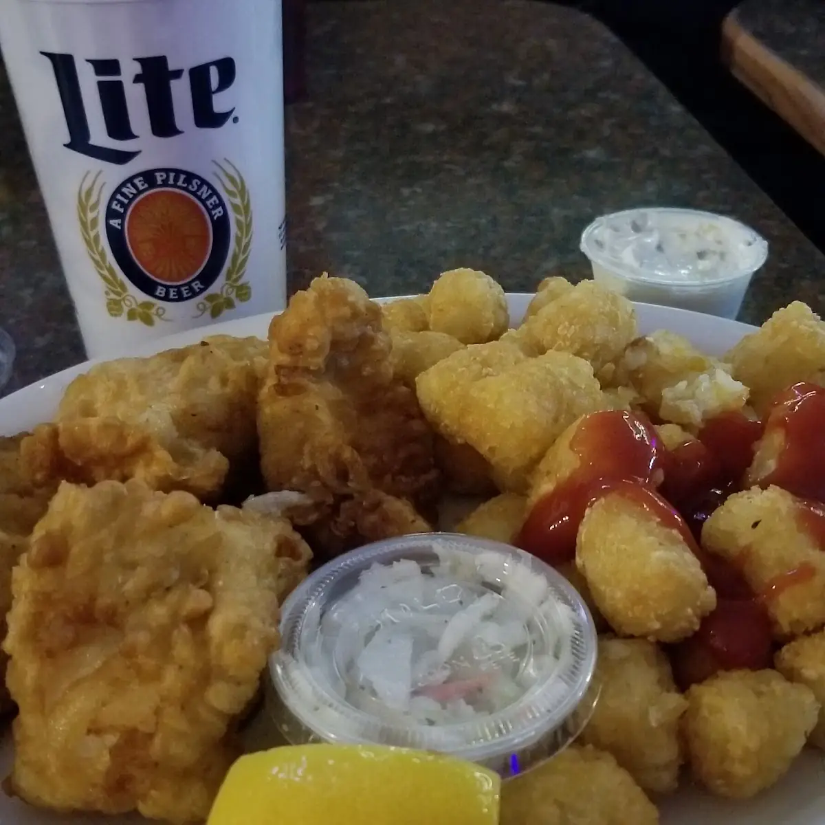 White Fish Fry with Tater Tots