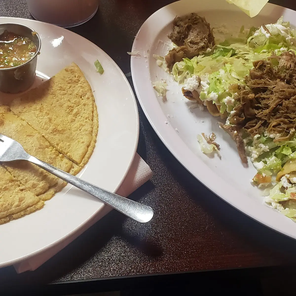 Cheese Quesadilla and Flautas De Carnitas