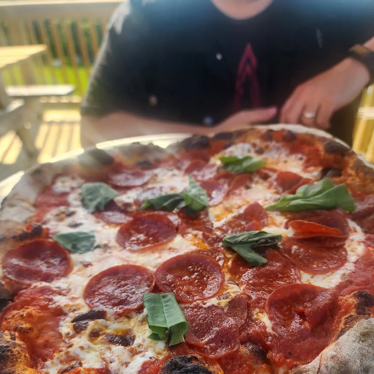 Pepperoni Pizza with Basil
