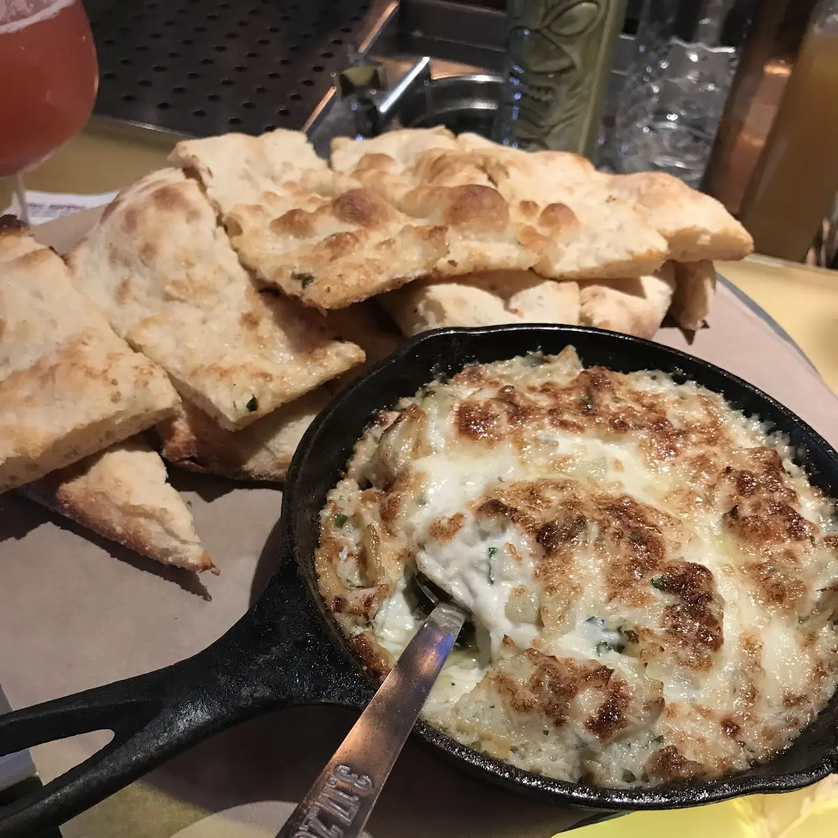 Crab Artichoke Dip & Warm Flatbread