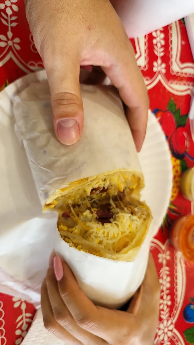 Breakfast Burrito Chorizo Eggs Cheese Beans Bacon