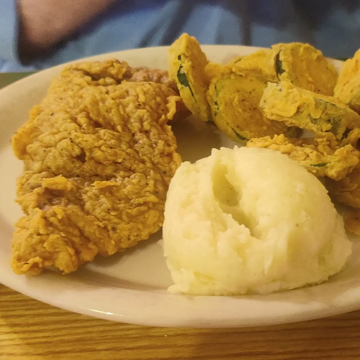 Fried Catfish Fried Zucchini Mashed Potatoes and Gravy
