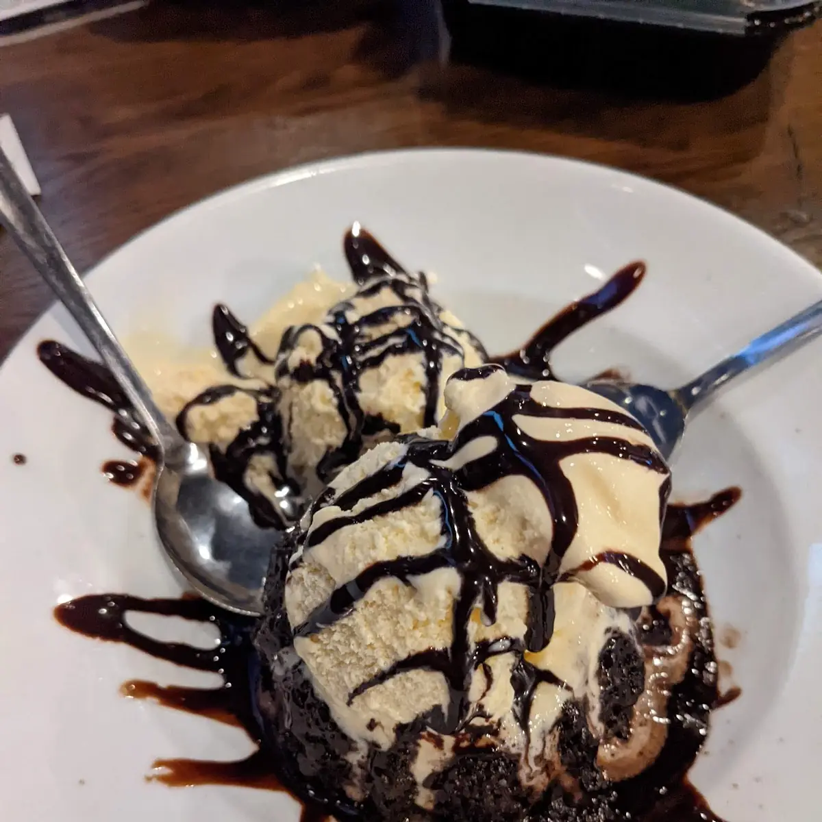 Chocolate Lava Cake Two Small Scoops Vanilla Ice Cream