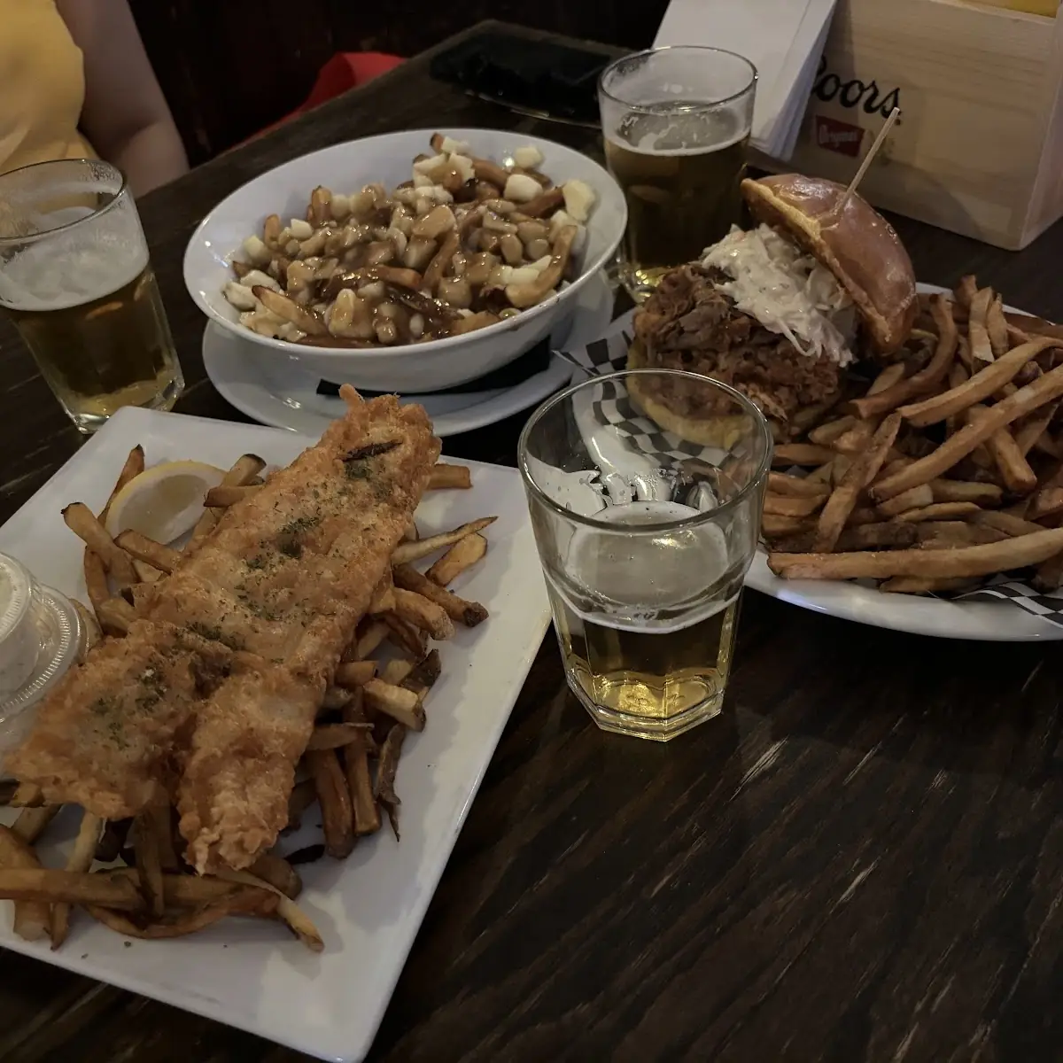 Poutine Pulled Pork Sandwich Fish and Chips