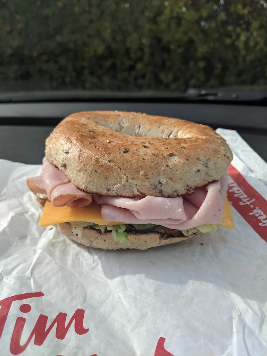 Ham and Cheddar on a 12 Grain Bagel, Tim Hortons