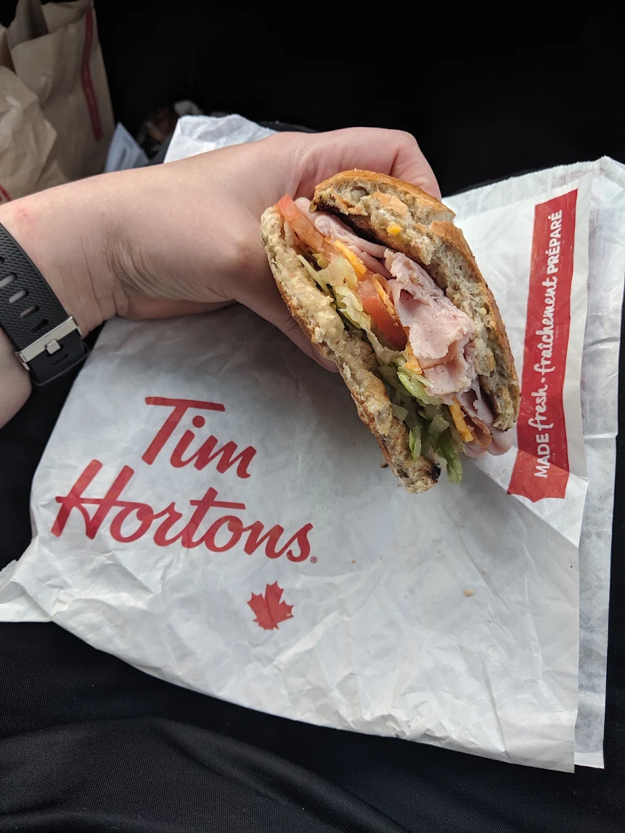 Ham and Cheddar Sandwich on a 12 Grain Bagel, Tim Hortons