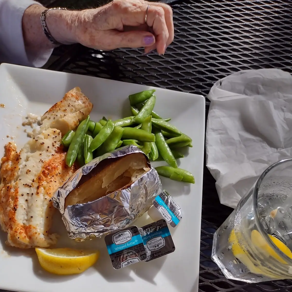 Broiled Haddock Baked Potato & Snap Peas