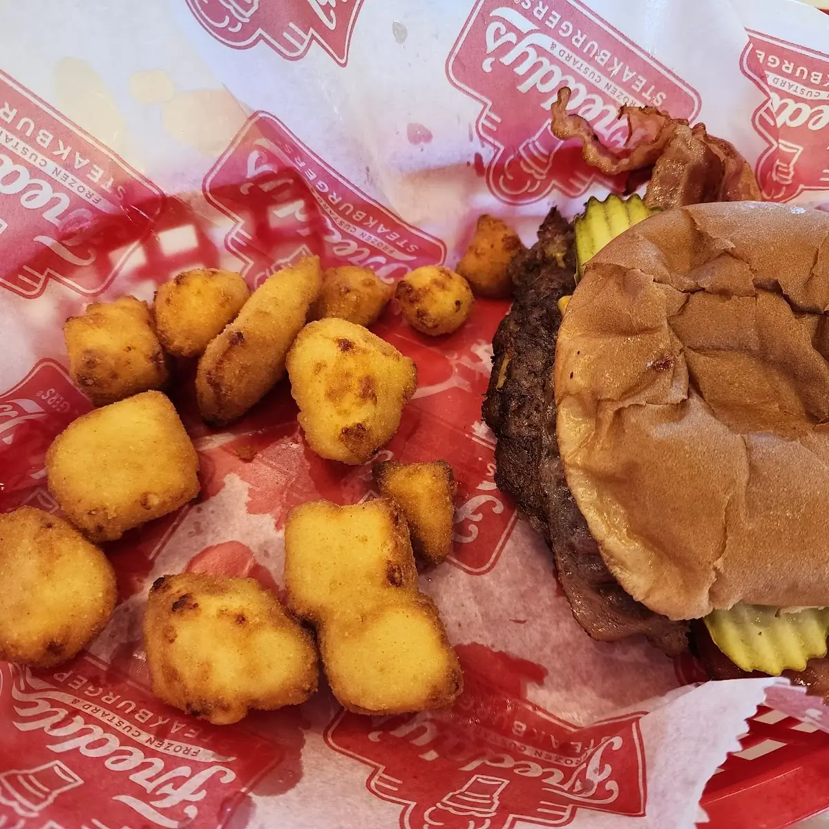 Double Bacon Cheeseburger and Cheese Curds