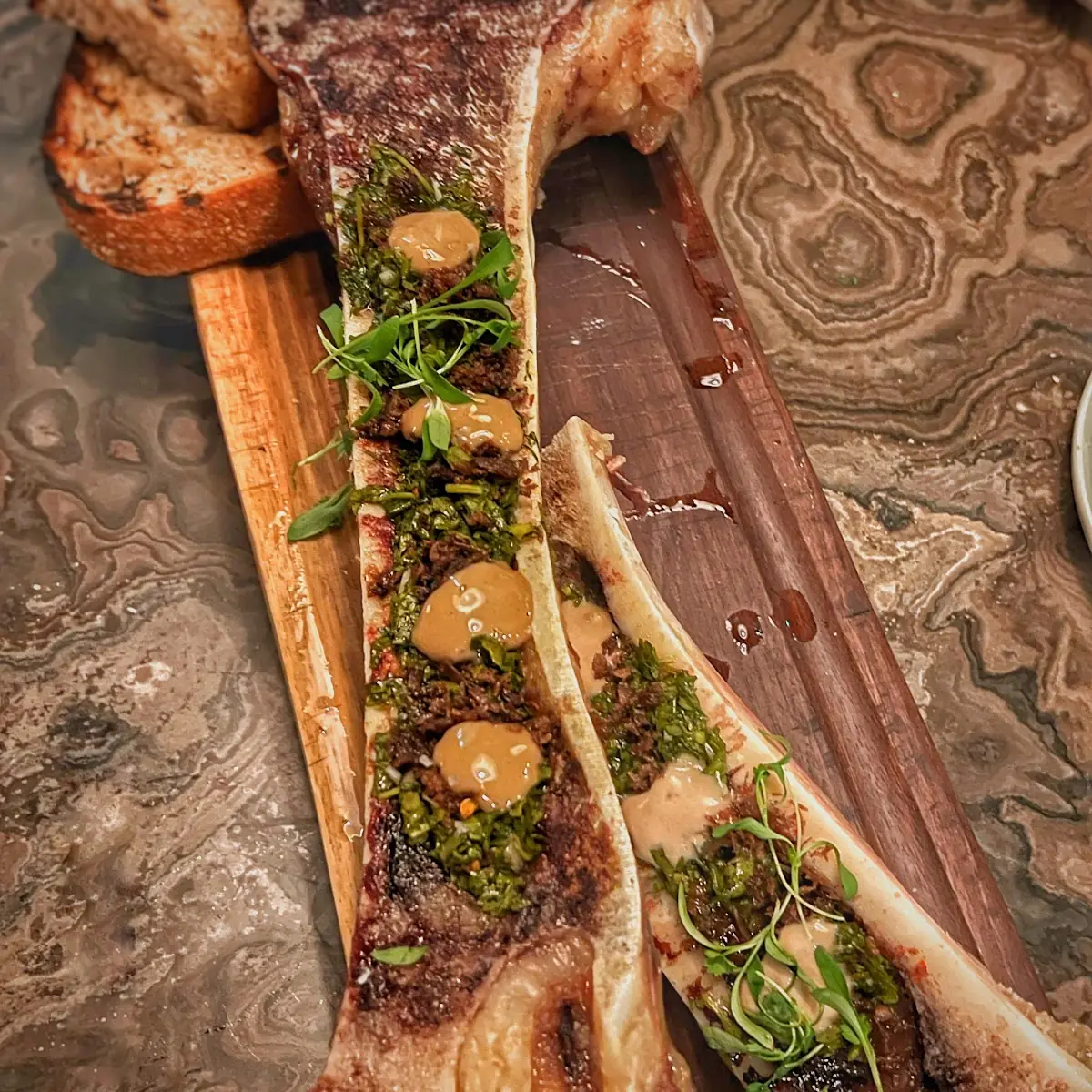 Charred Bone Marrow Noble Toast Chimichurri