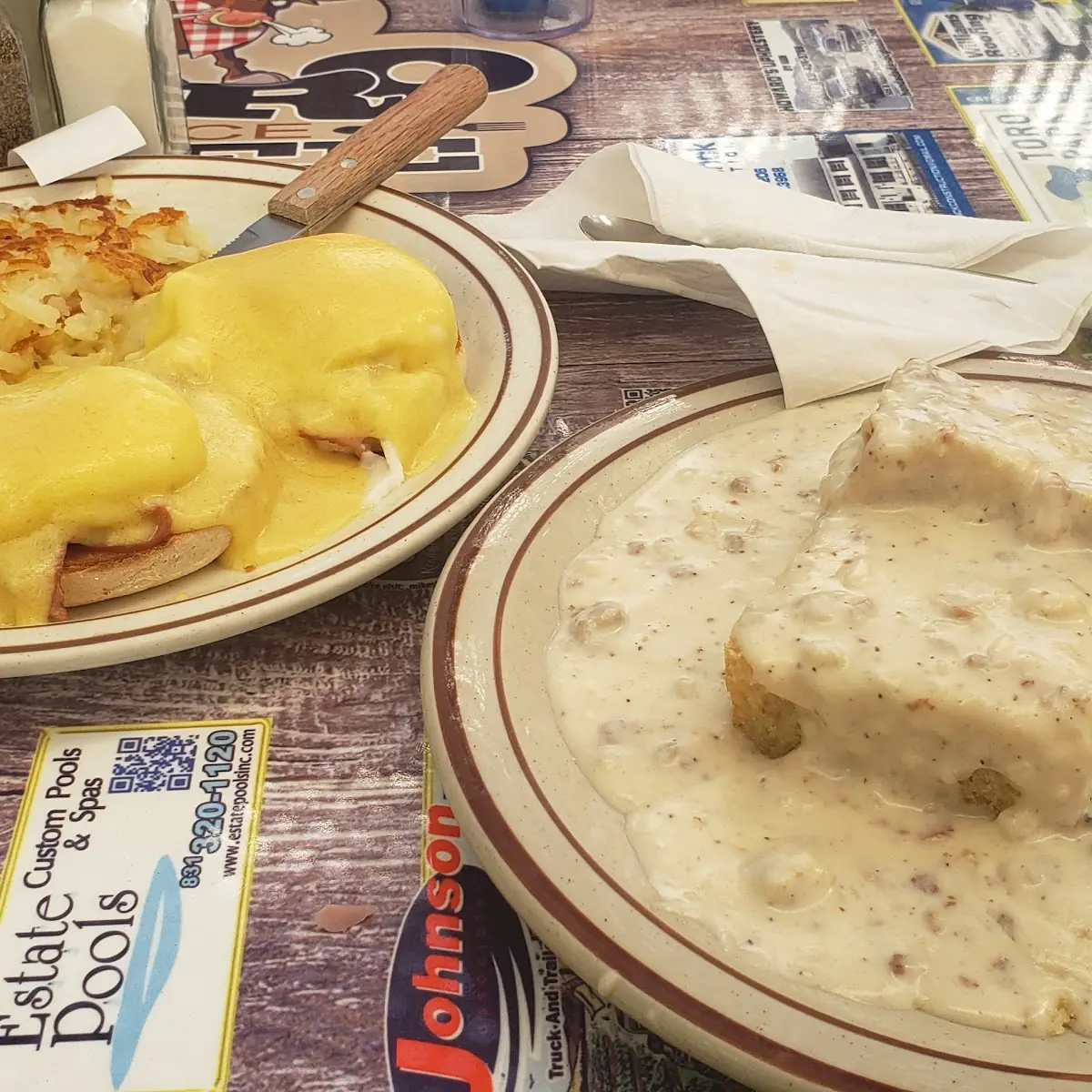 Eggs Benedict and Biscuits and Gravy
