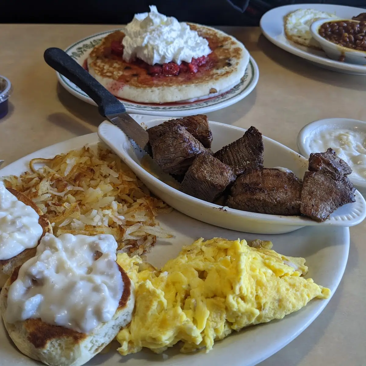 Steak Tips and Eggs Any Style