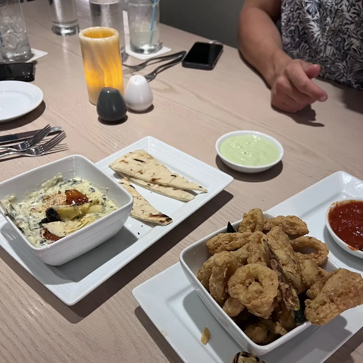 Artichoke Dip and Calamari
