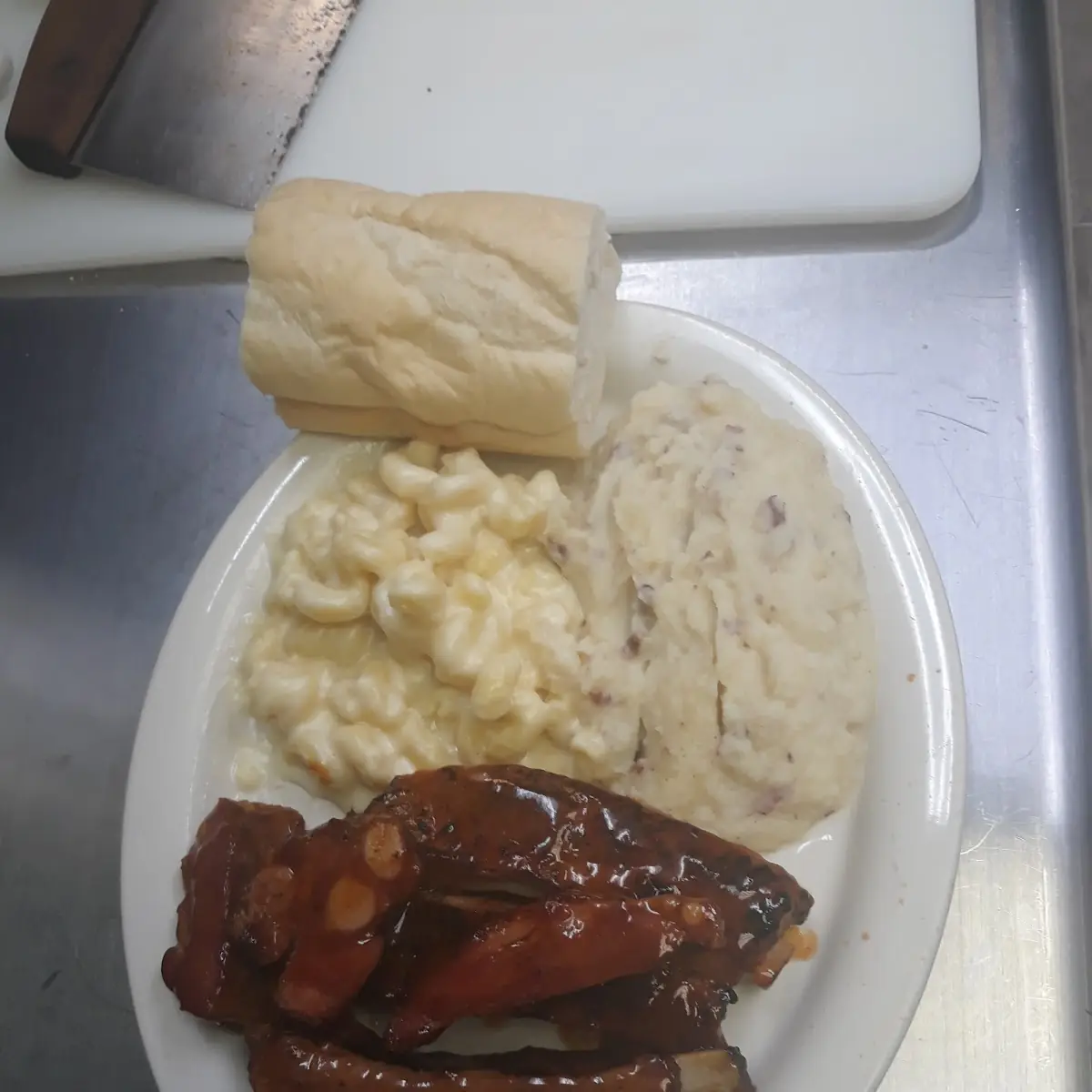 BBQ Ribs Mashed Potatoes Mac and Cheese