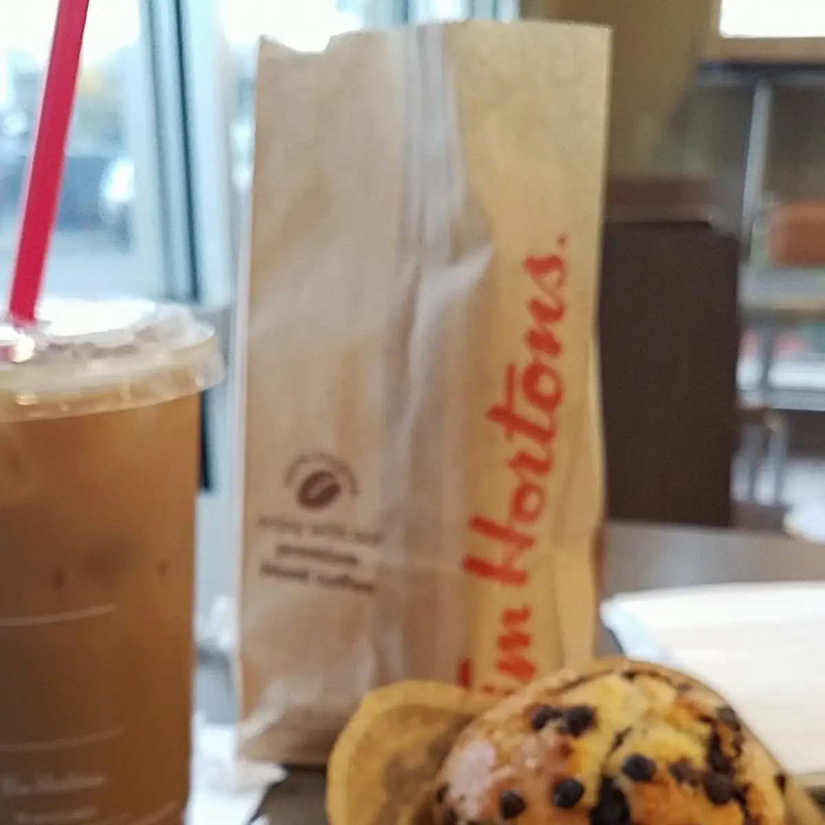 Iced Coffee and Chocolate Chip Muffin