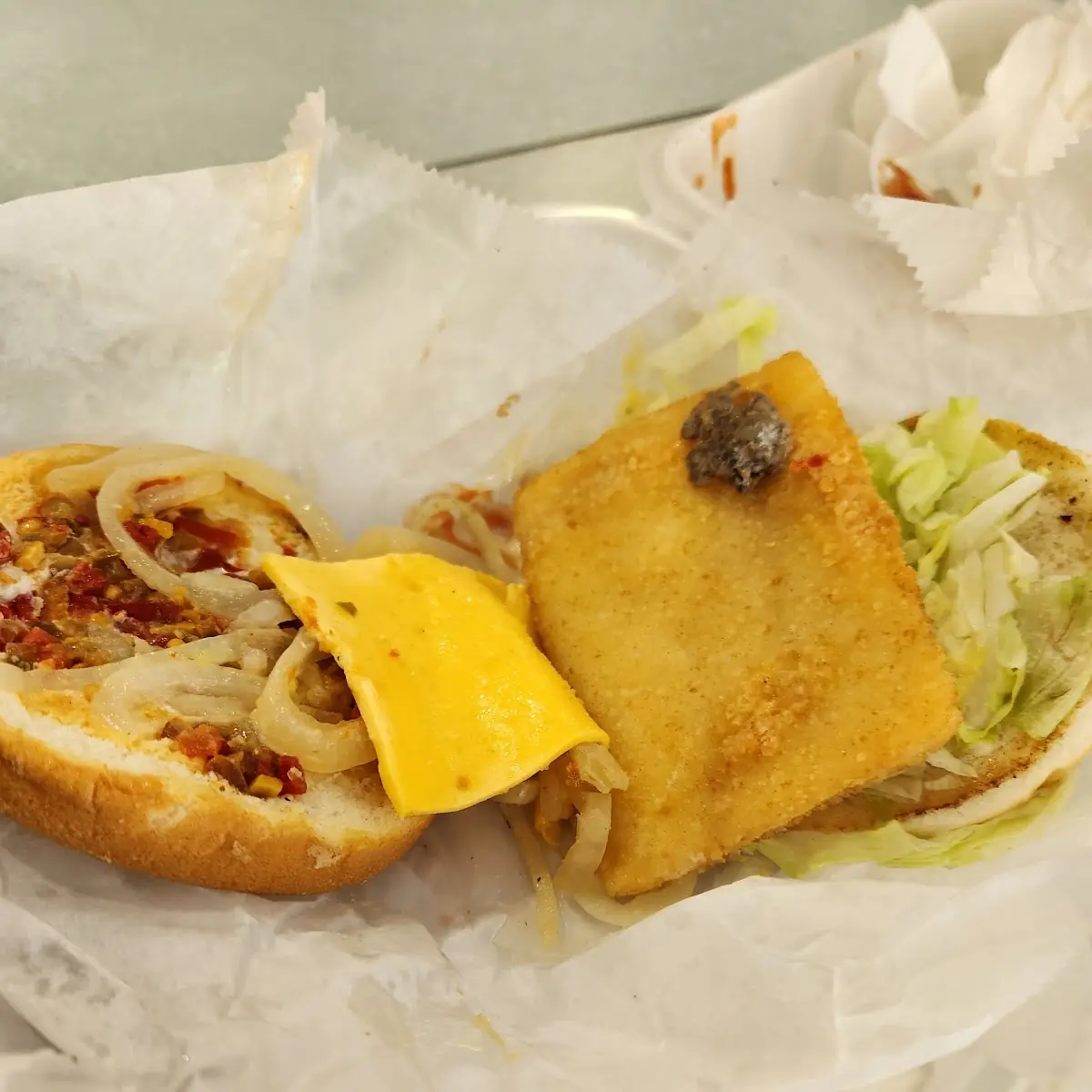 Under Cooked Cheese Fish Sandwich