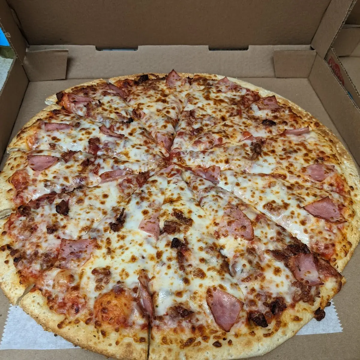 Canadian Bacon and Bacon with Extra Cheese Pizza