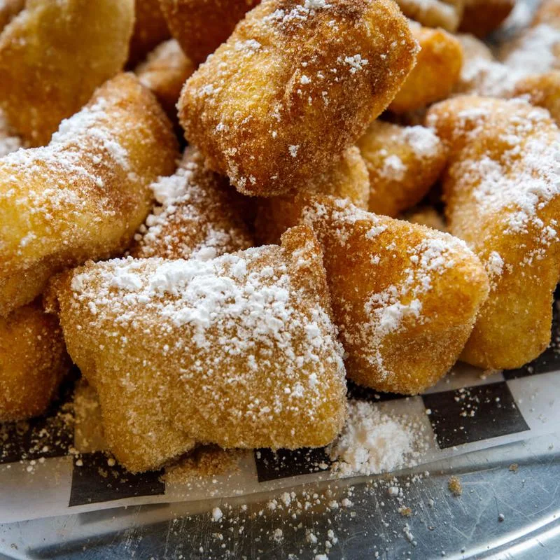 Fried Dough with Cinnamon and Sugar or Powdered Sugar Chocolate Dipping Sauce