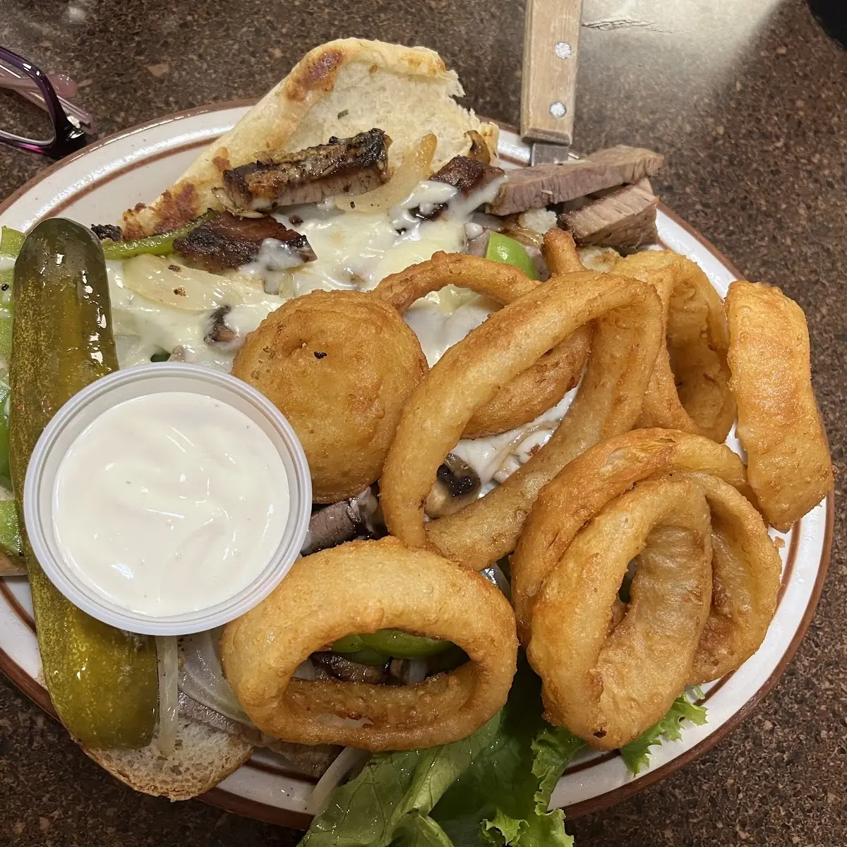 Philly Cheese Steak & Onion Rings