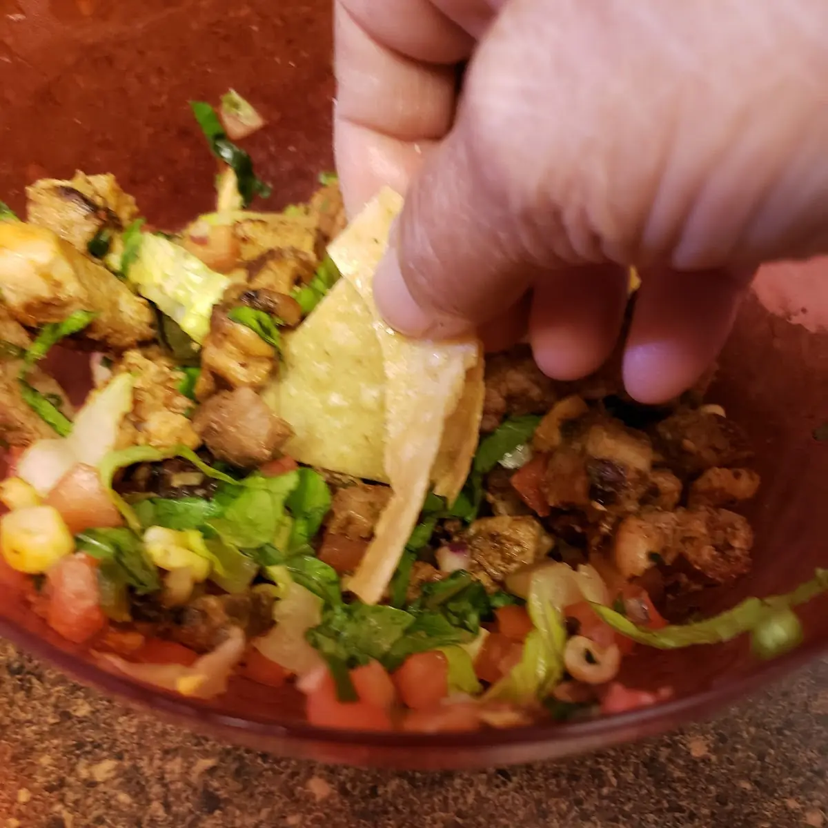 Double Chicken Bowl Withe Tomatoes Corn and Lettuce