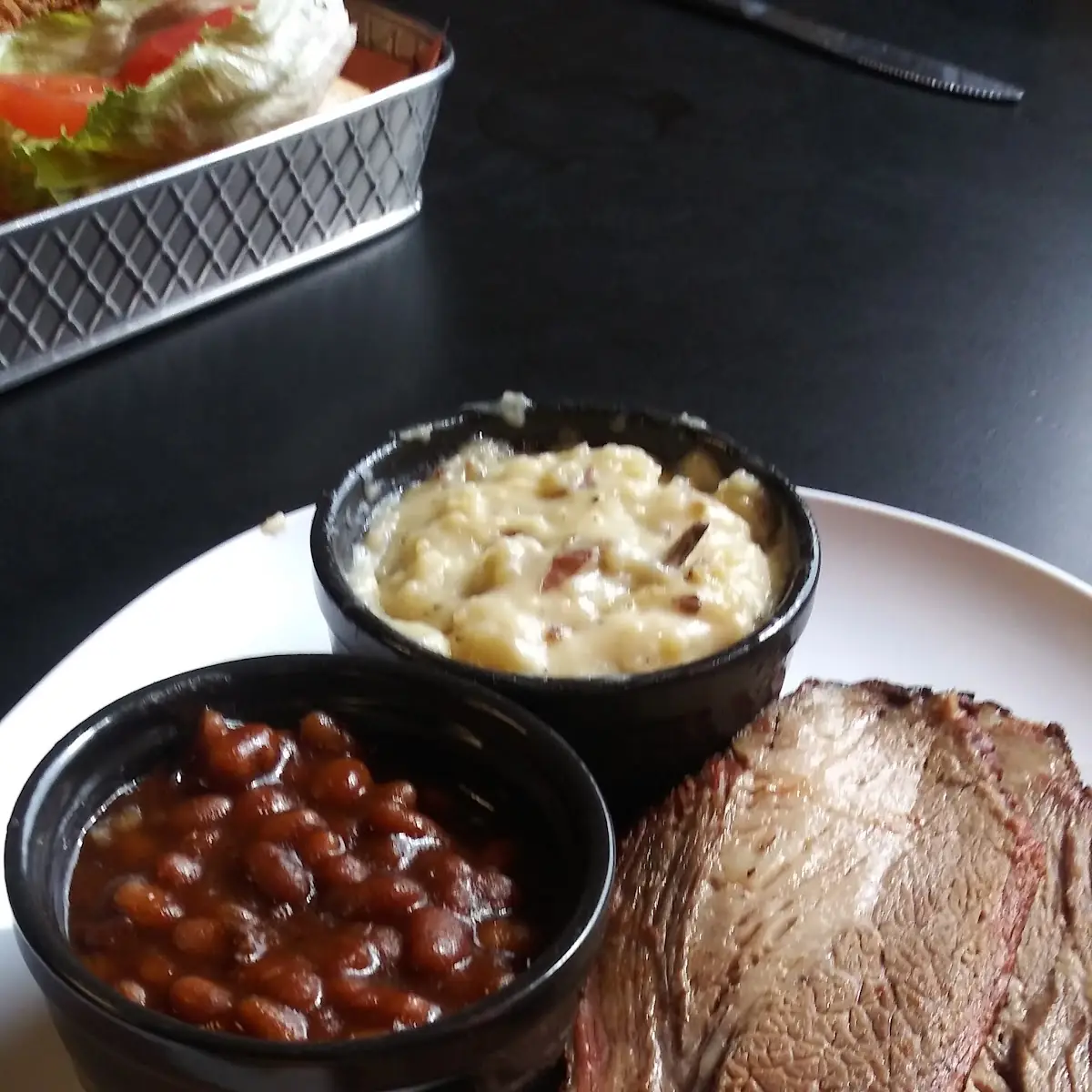 Brisket Baked Beans Mashed Potatoes Corn Bread