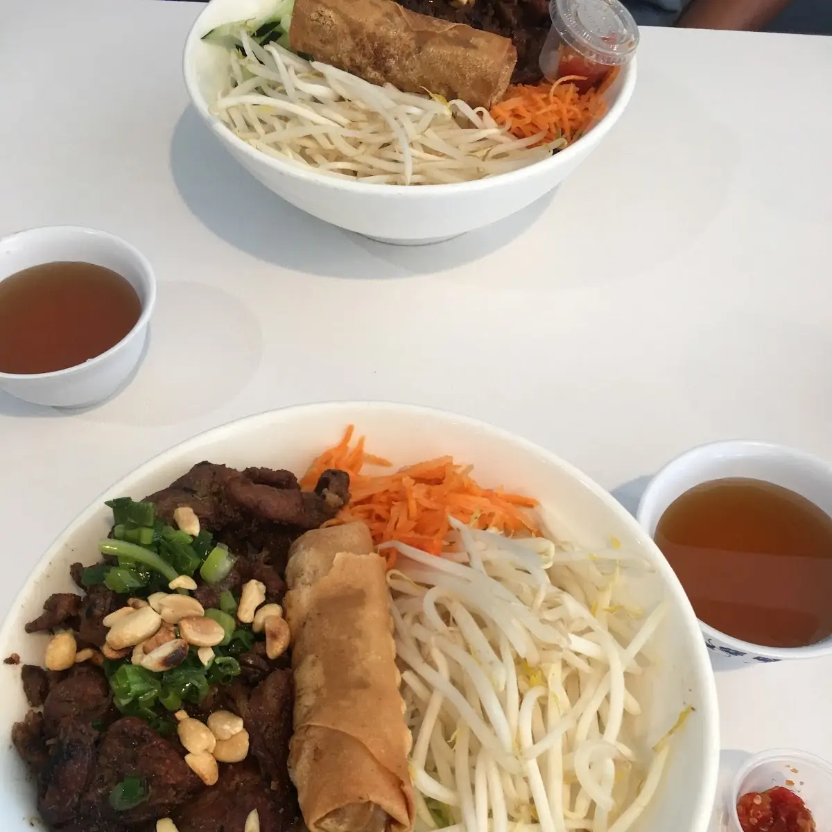 Rice Vermicelli with BBQ Pork Egg Rolls and Salad