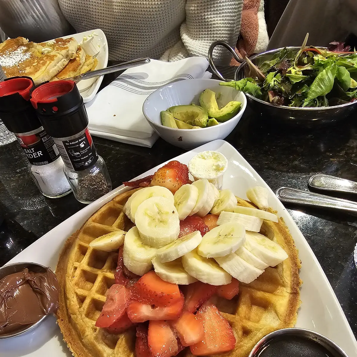 Belgian Waffles Scrambled Eggs Bacon Potato Skins