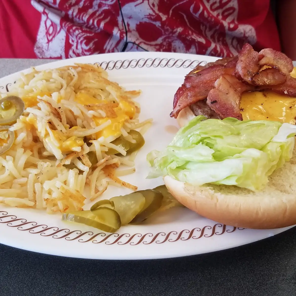 Bacon Cheese Burger and Hash Browns