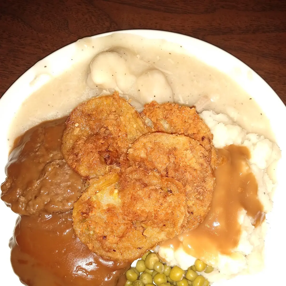 Hamburger Steak Fried Green Tomatoes Mashed Potatoes and Gravy