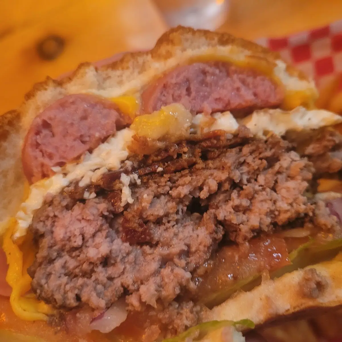 Caribou Sausage Bacon Cheeseburger