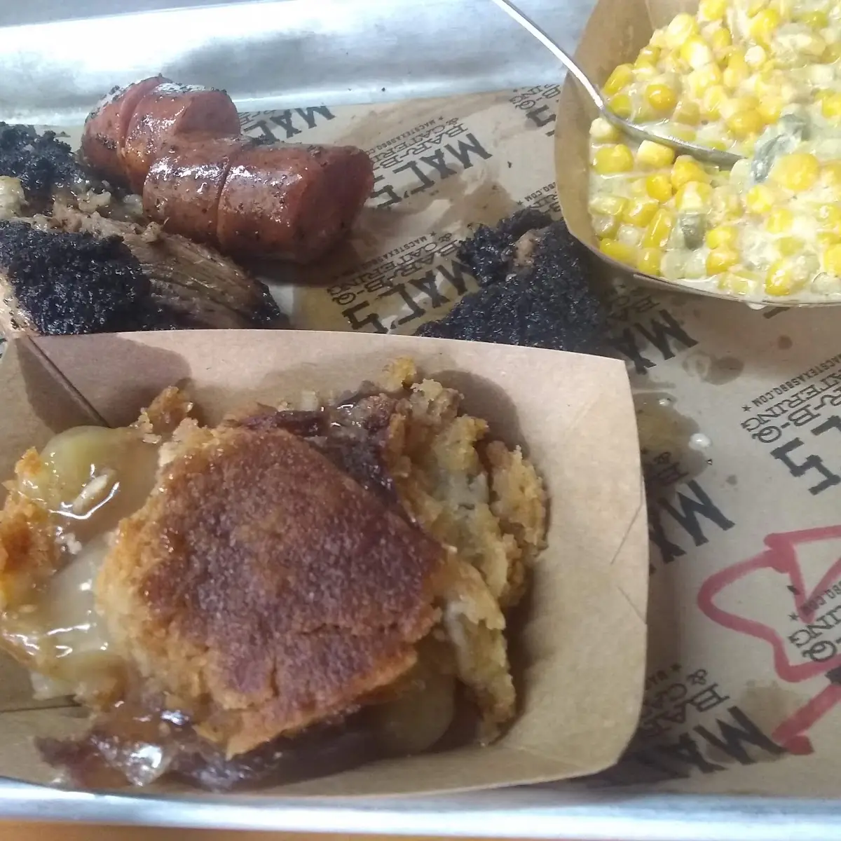 Corn Peach Cobbler Sausage Platter