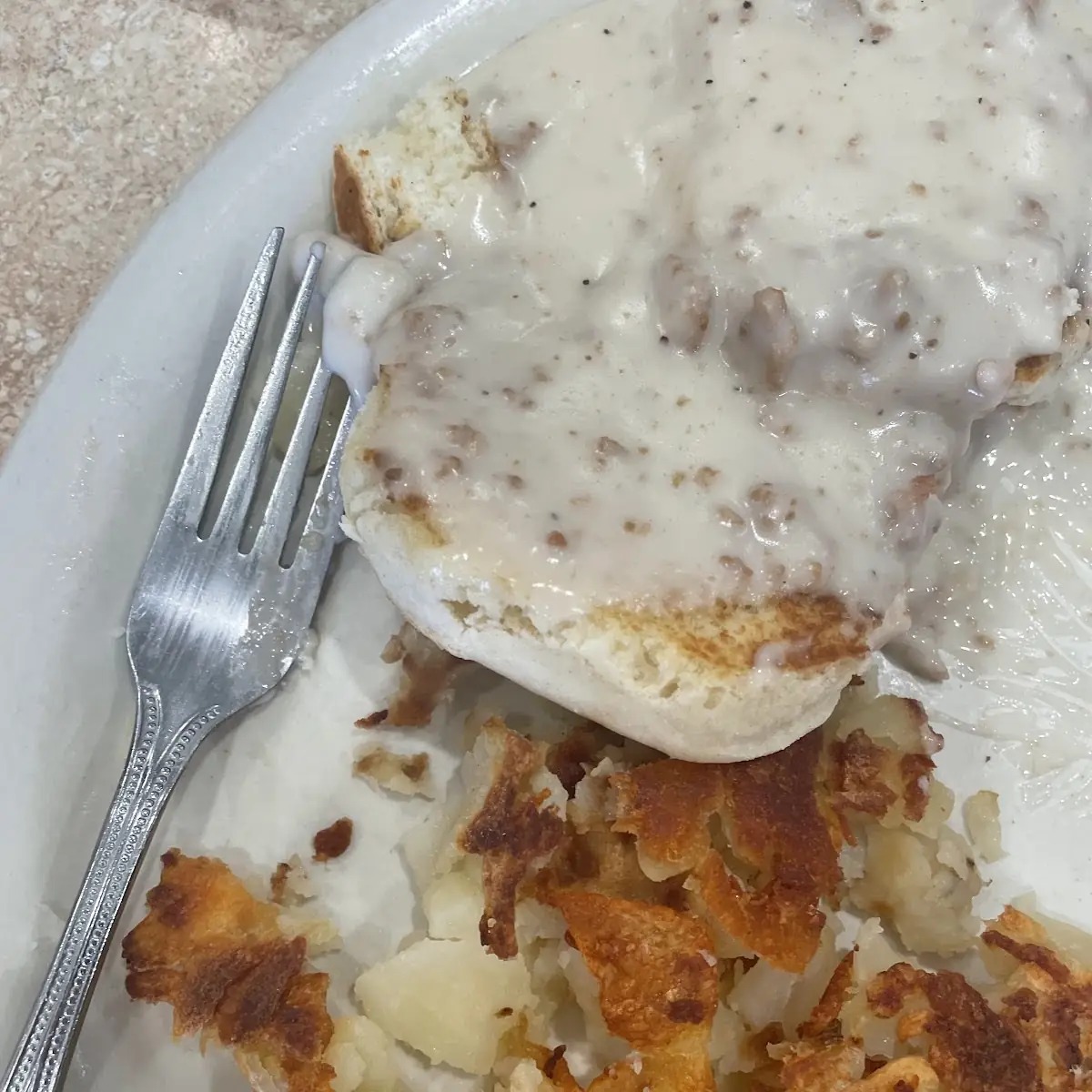 Biscuits and Gravy with Hash Browns