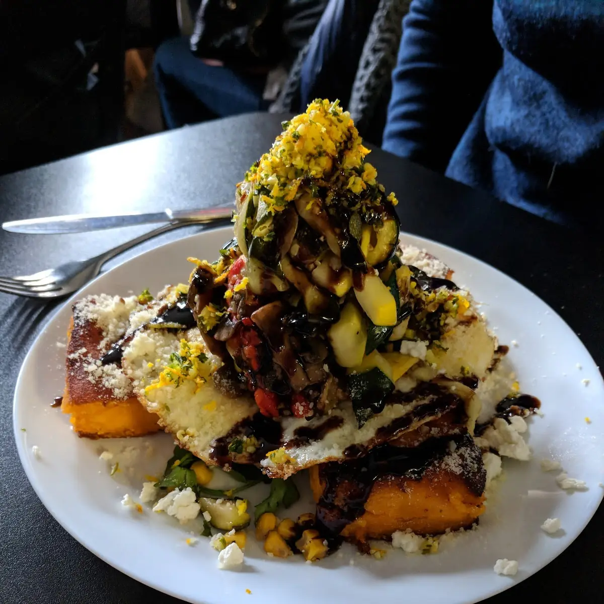 Hangover Special with Goat Cheese Mac Bacon Eggs Cornbread