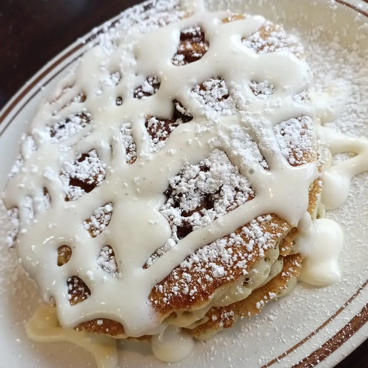 Cinnamon Roll Pancakes with Cream Cheese Glaze
