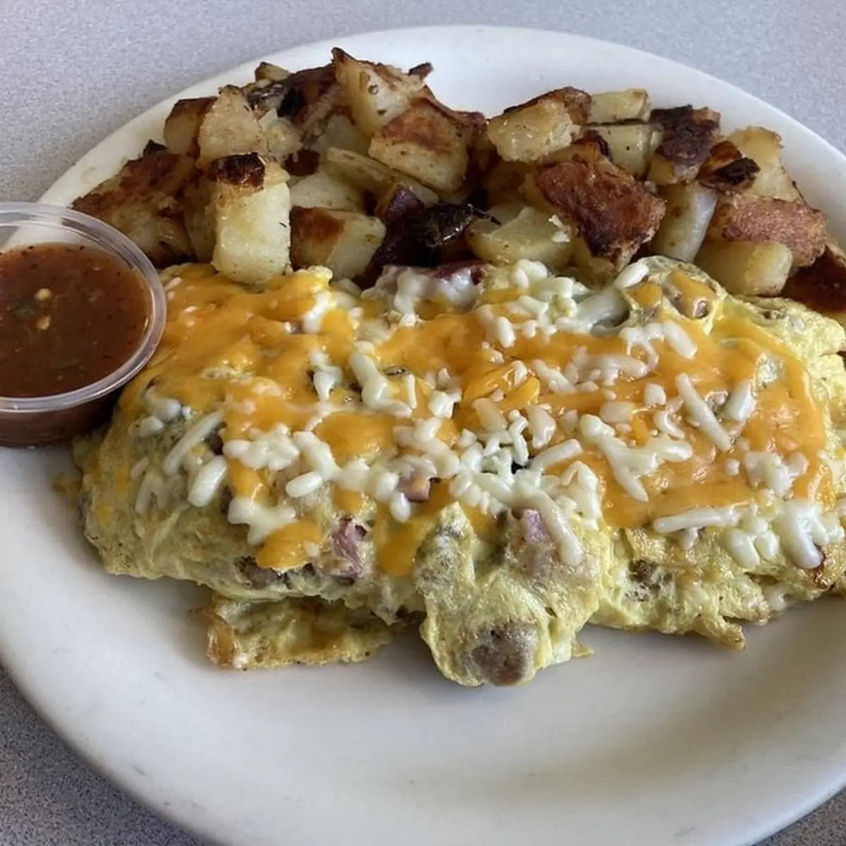Cheesy Omelet and Hash Browns