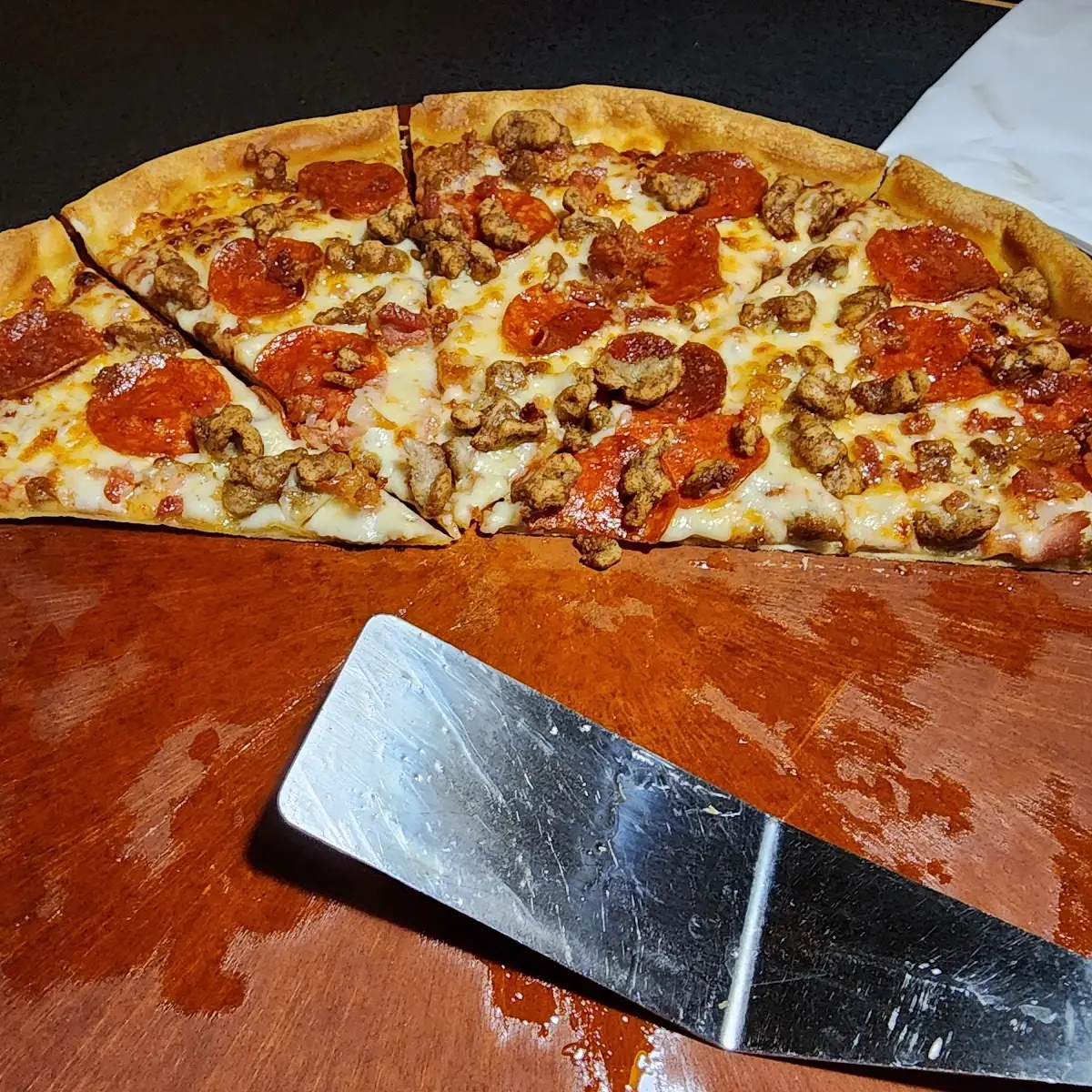 Pepperoni Bacon Sausage Thin Crust