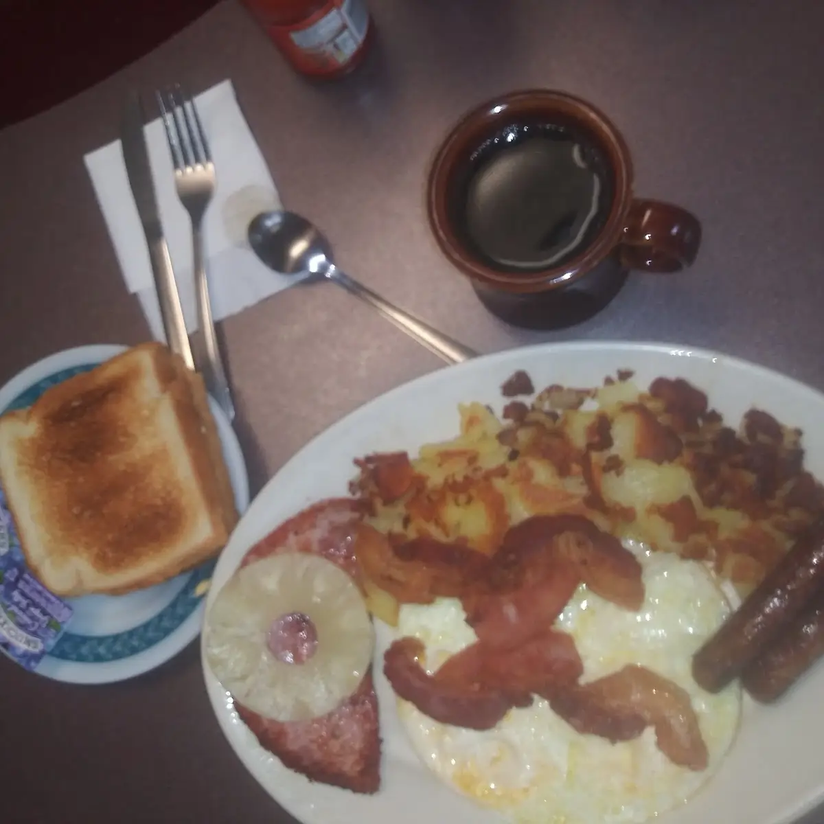 Fried Eggs with Hash Browns and Bacon