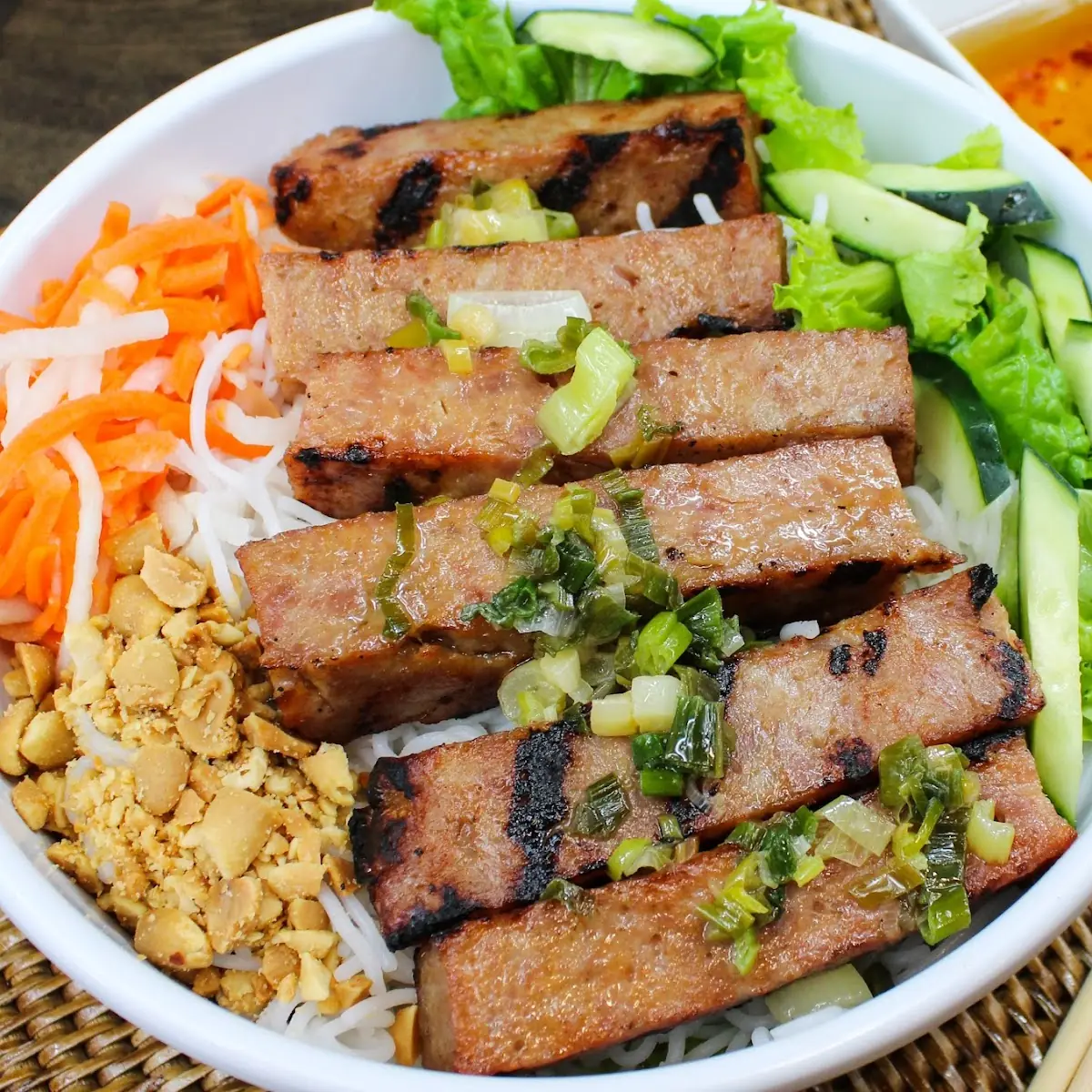 Grilled Pork N Egg Roll Noodle Salad
