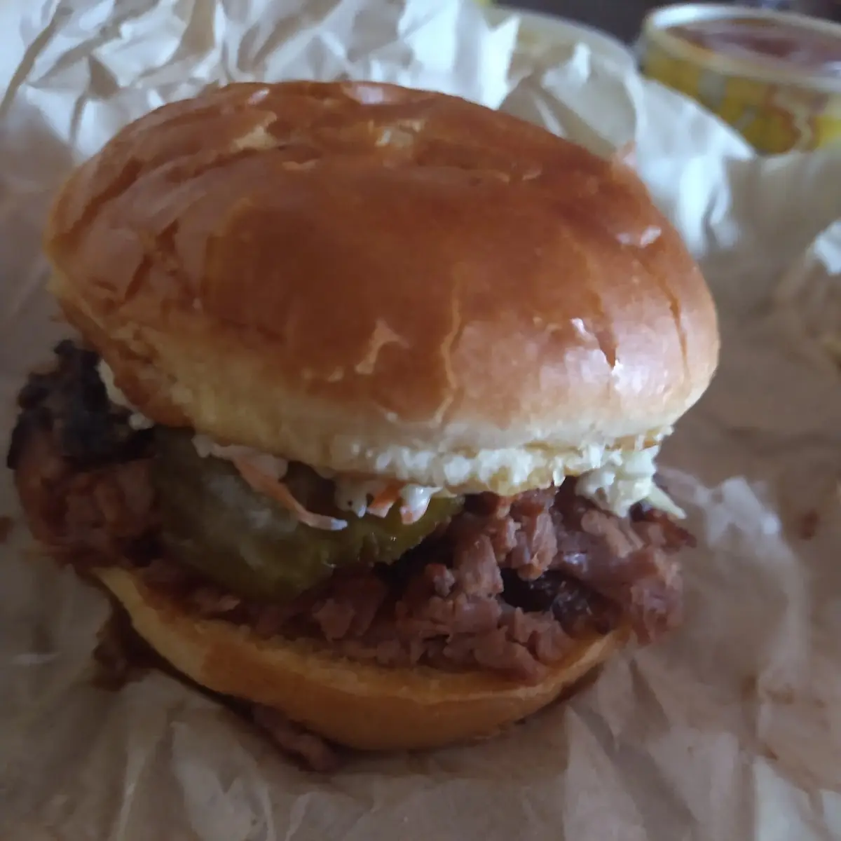 Chopped Beef Brisket Sandwich I Added Cabbage Slaw on Top