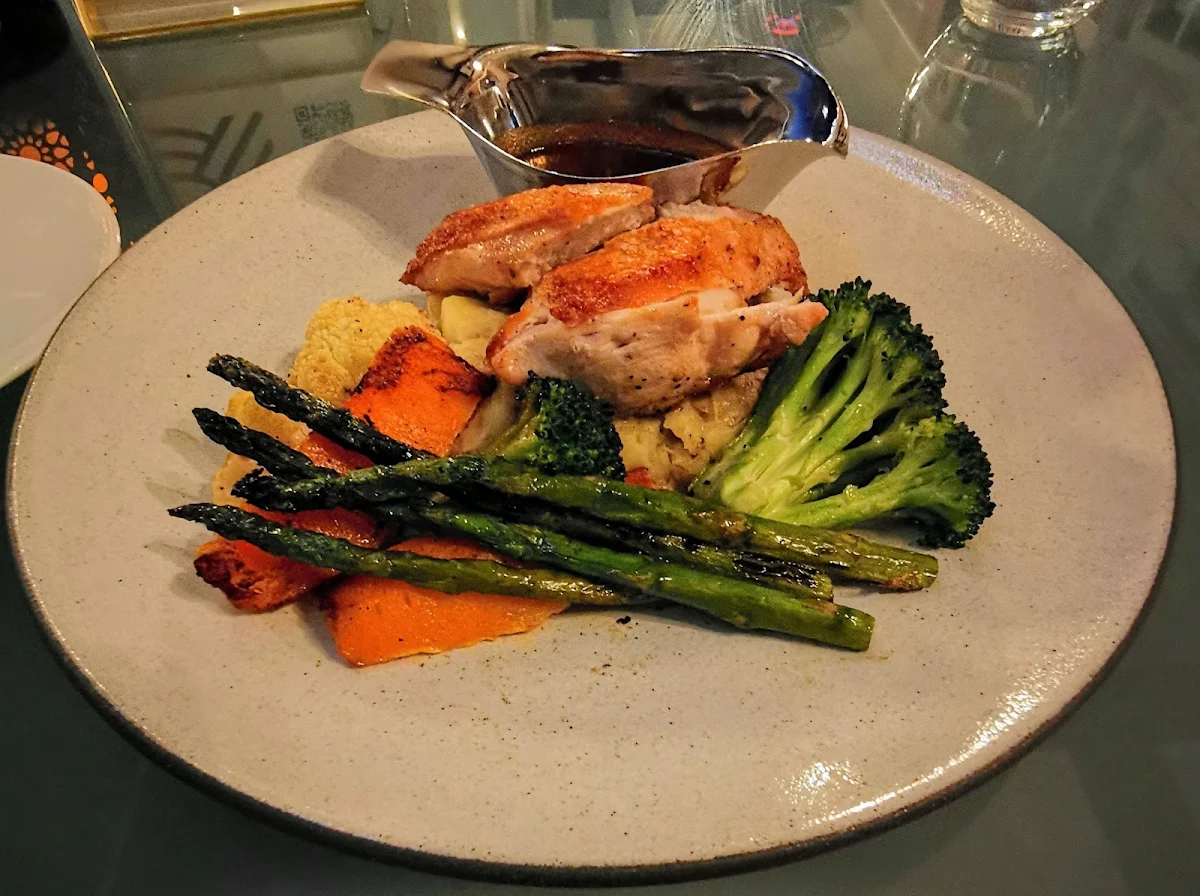 Grilled Chicken with Mashed Potatoes Asparagus Roasted Veggies, The Veranda
