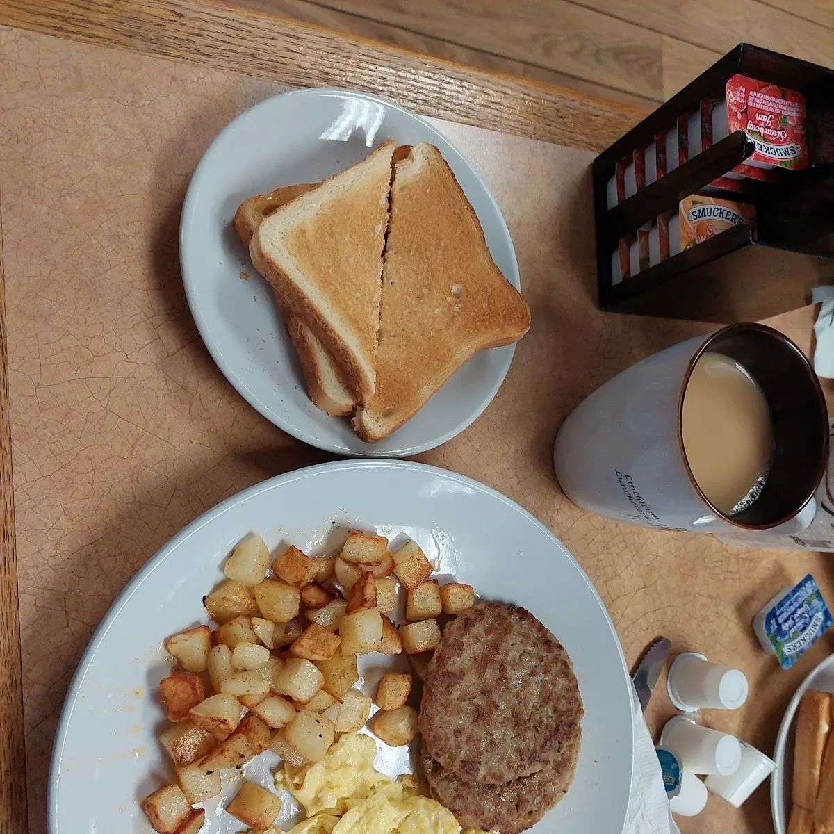 Eggs with Bacon Sausage Scrapple or Ham
