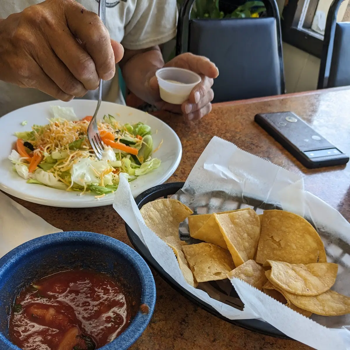 Chips Salsa and Salad