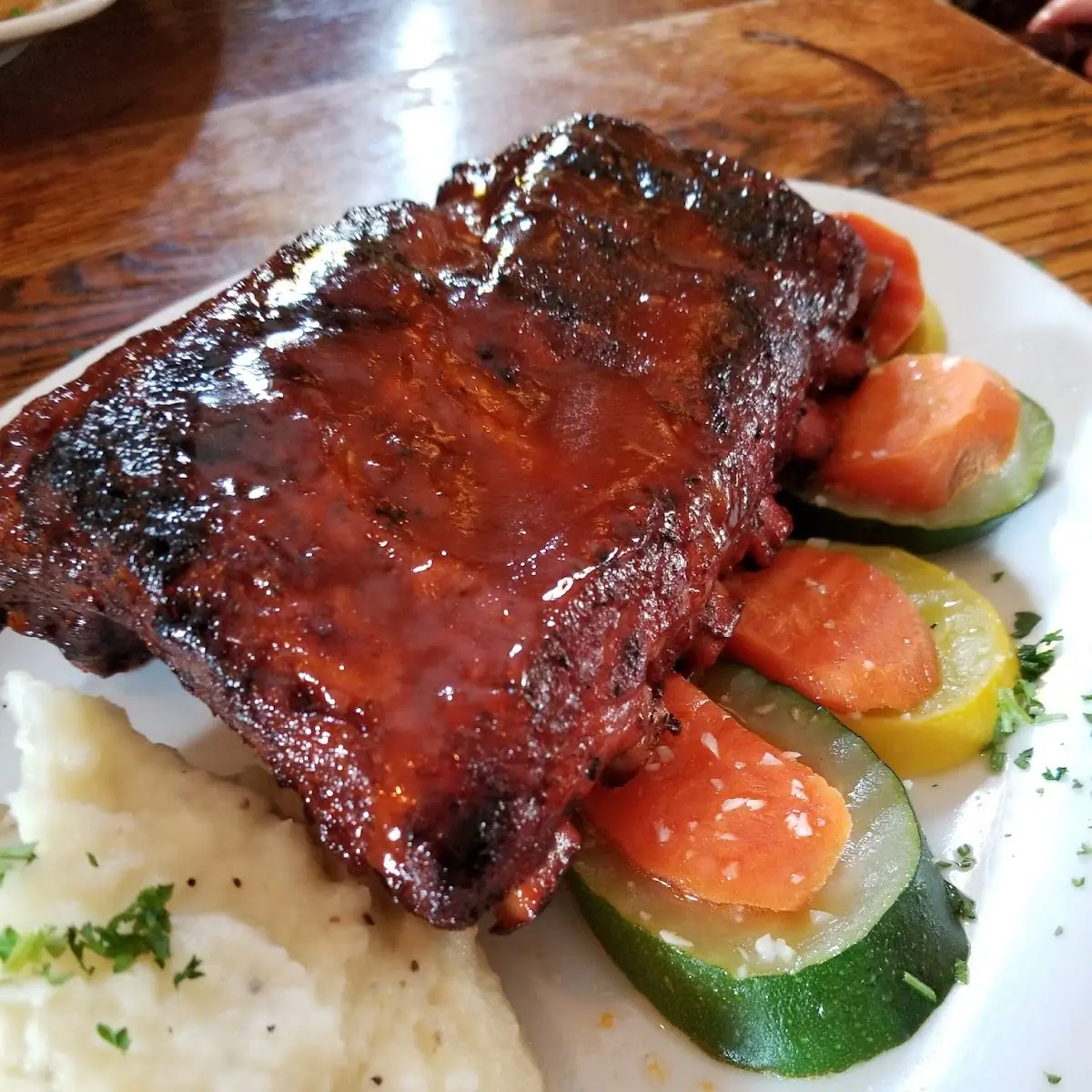 Slow Cooked BBQ St Louis Ribs with Mashed Potatoes
