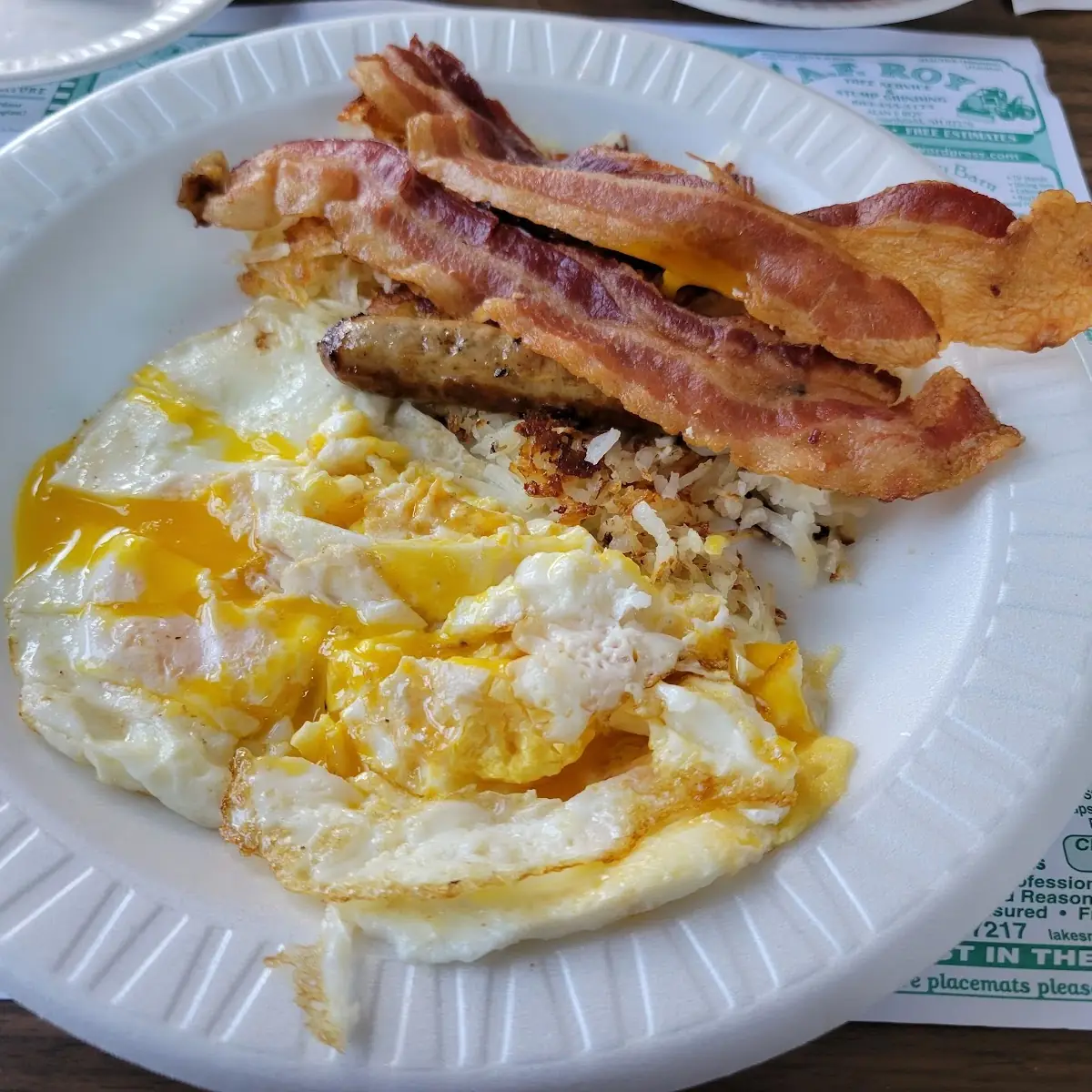 Eggs over Medium with Sausage and Bacon and Texas Toast