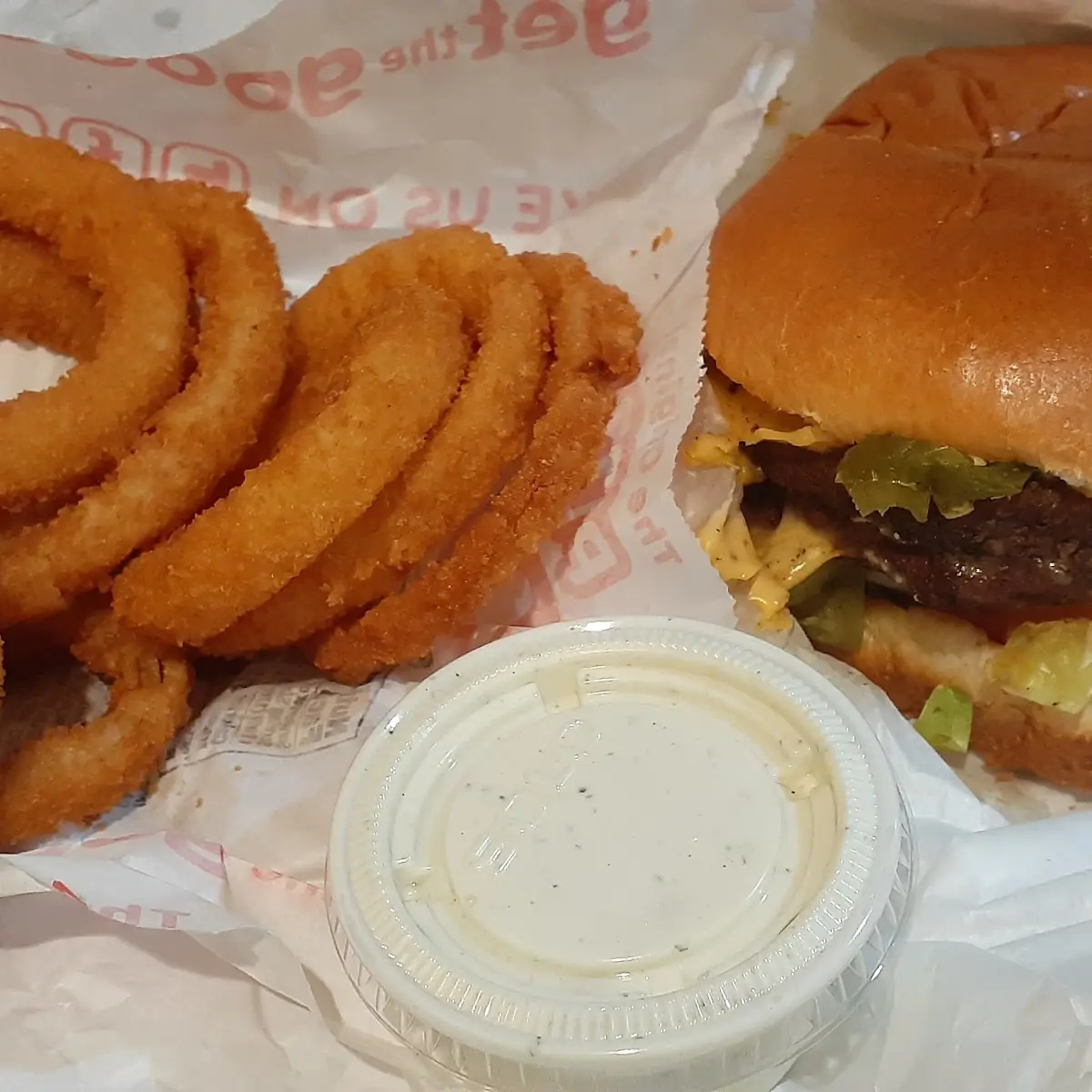 Double Cheeseburger with Onion Rings and Ranch