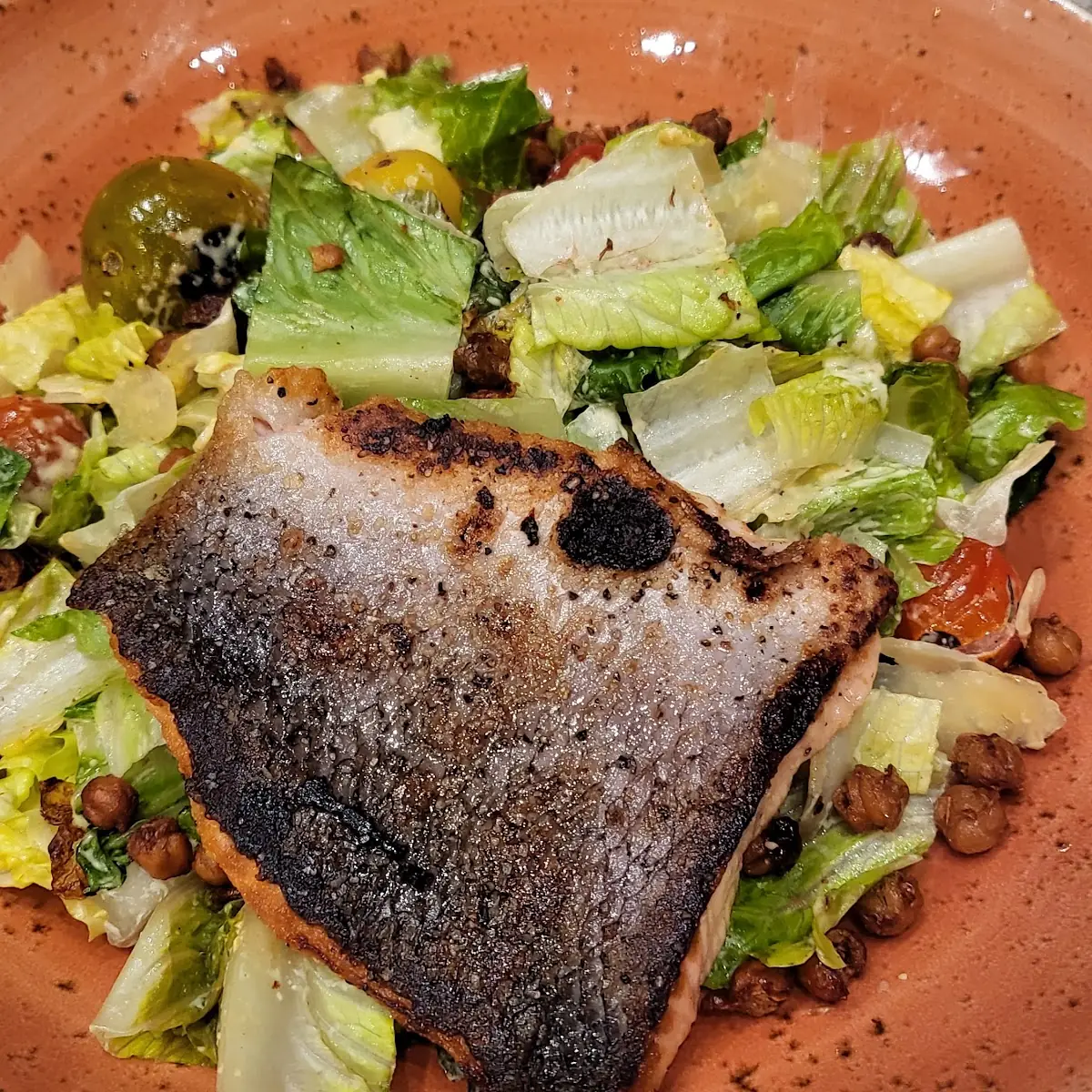 Caesar Salad with Added Salmon