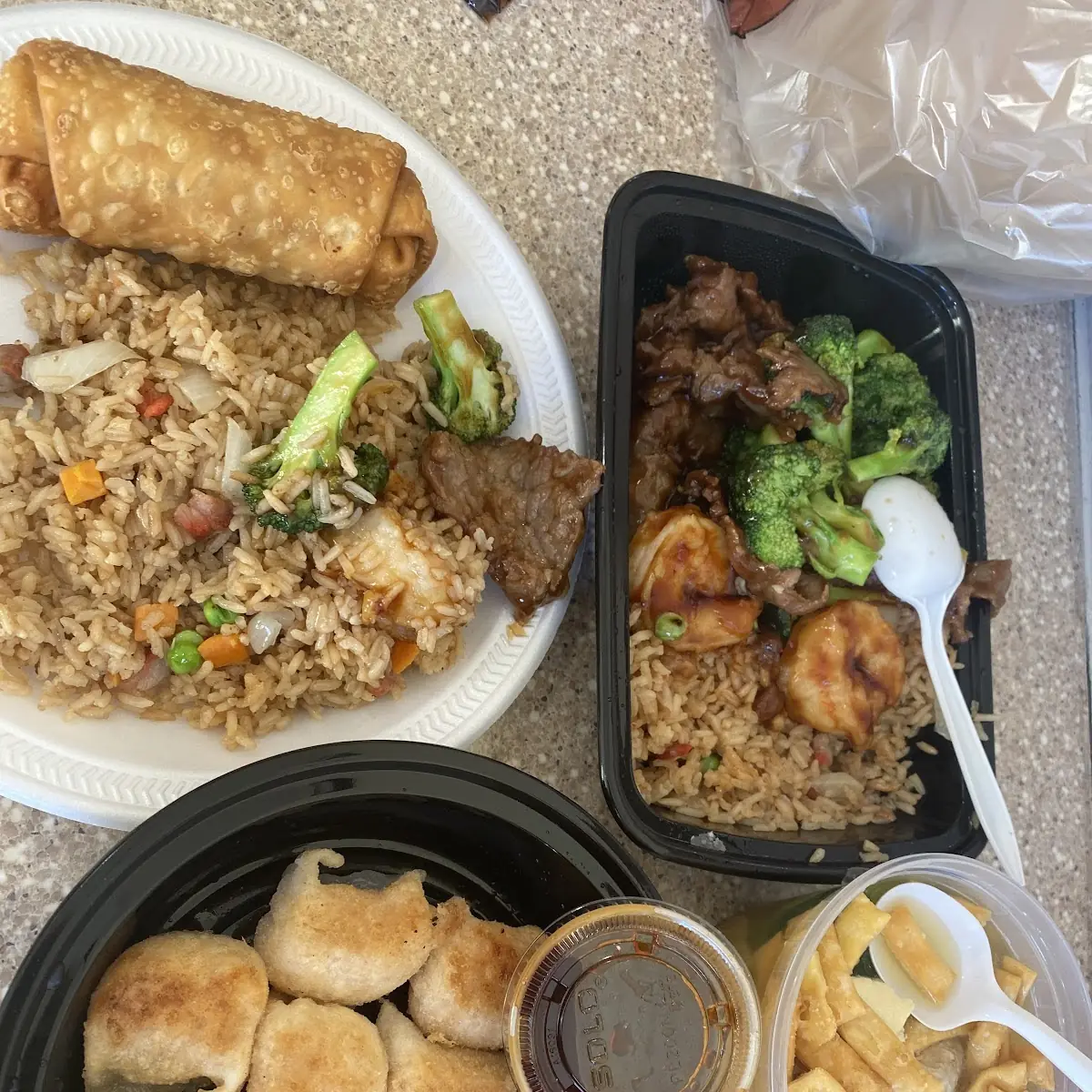 Chicken Teriyaki 2 Fried Shrimp 2 Spring Roll 1 Chicken Wings