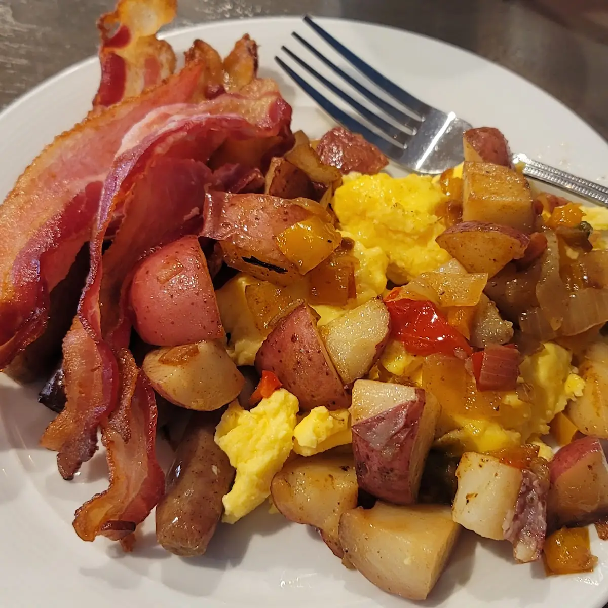 Scrambled Eggs Potatoes and Bacon