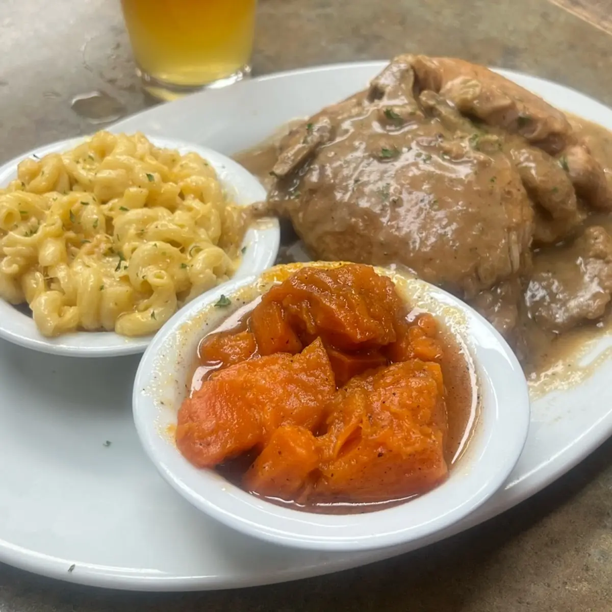 Oxtails with Greens and Mac and Cheese