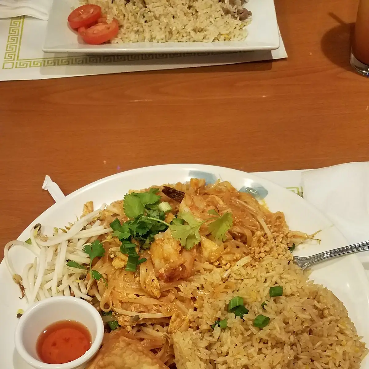 Pad Thai with Salad Egg Roll and Fried Wonton Include Thai Ice Tea